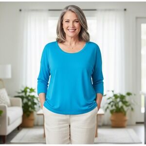 J. Jill Perfect‎ Pima Ballet Sleeve Top Womens 3X Blue Minimalist Comfort Casual